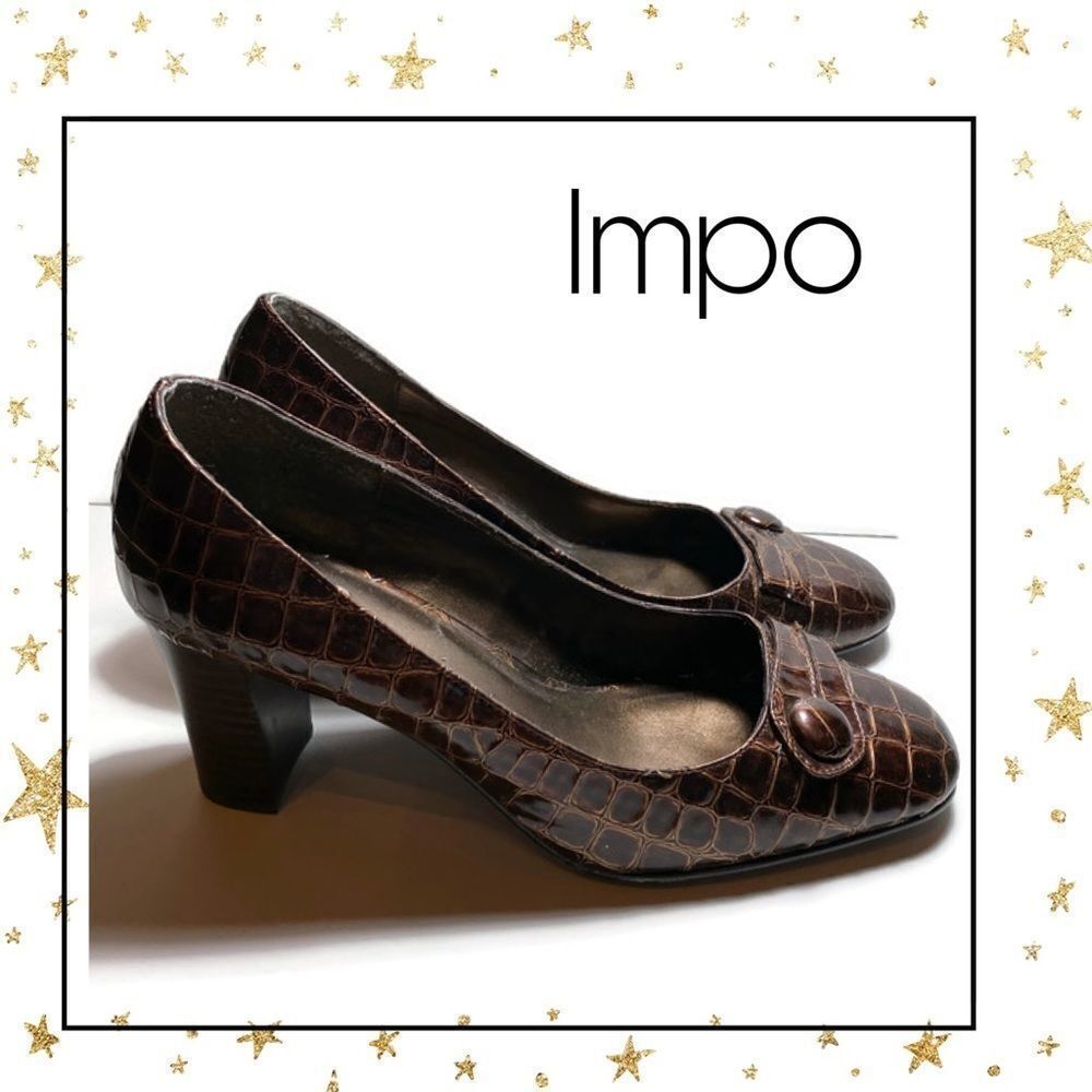Impo "Vanish" Brown Croc Button Pumps 8.5